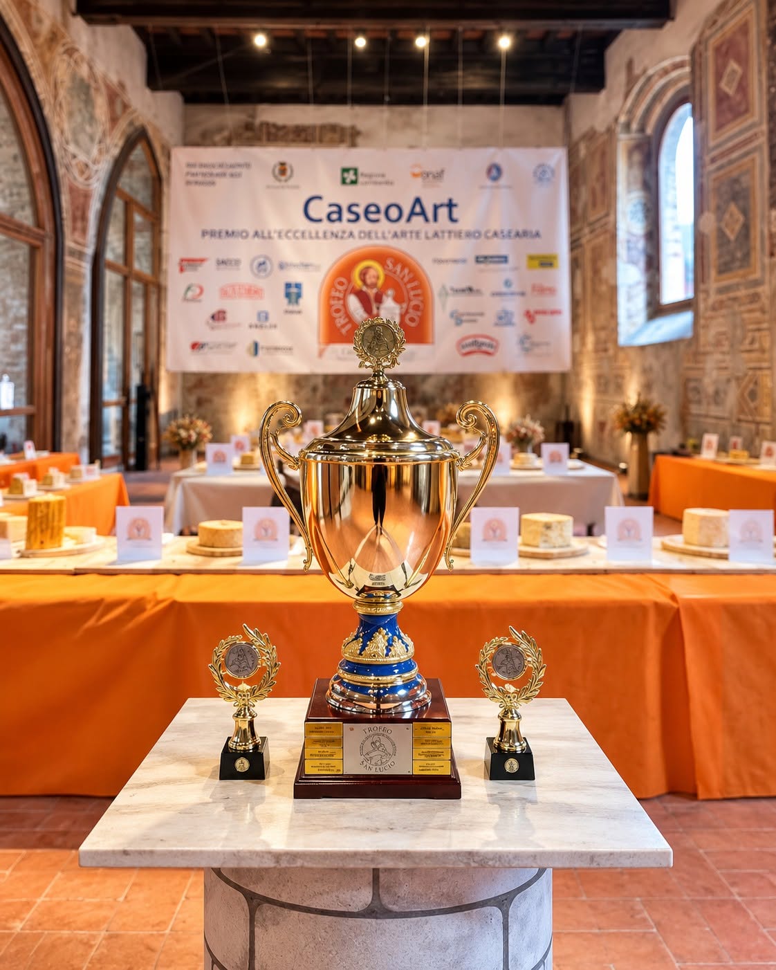 La coppa originale del Trofeo San Lucio ambientata nella sala del Castello di Pandino